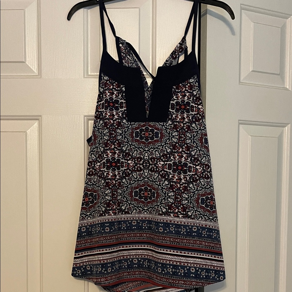 Lucky Brand Patterned Sleeveless Top - Dark Blue and Red